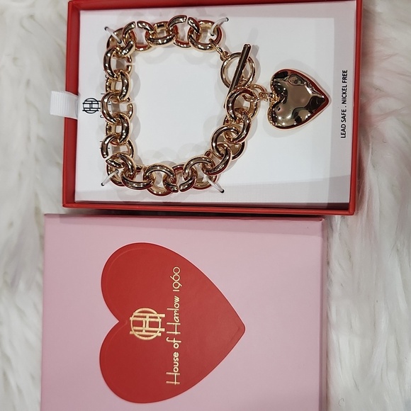 🔹️House of Harlow🔹️ 1960 Chunky Gold Chain Heart Charm Bracelet - Picture 6 of 7